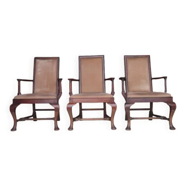 3 fauteuils chippendale en chêne massif, XIXème siècle
