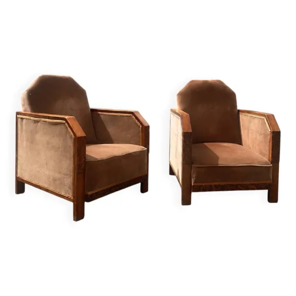 Paire de fauteuils club Art déco, rénovés