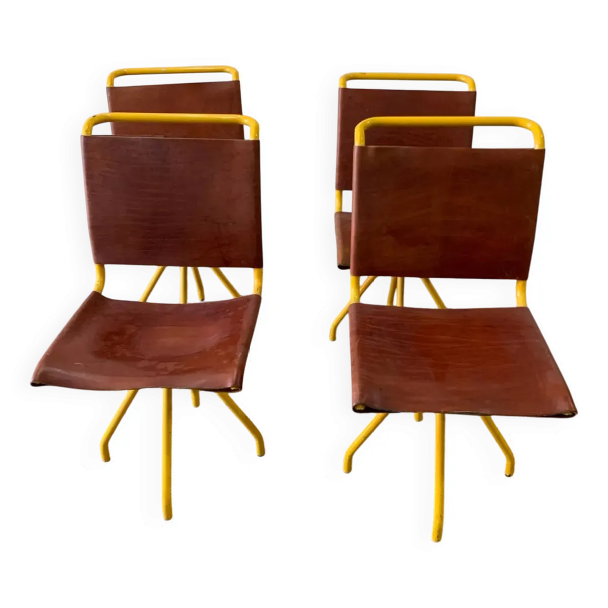 Lot de 4 chaises cuir vintage
