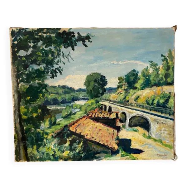 Paysage de village signé Faucher