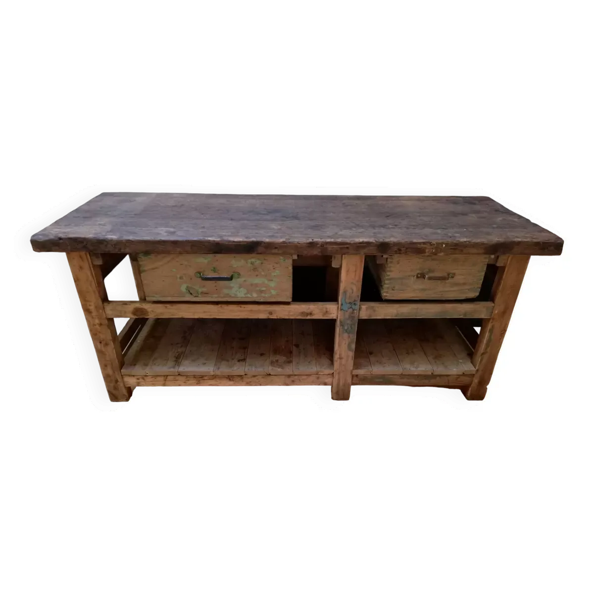 Ancien établi vintage de menuisier en bois, déco industrielle