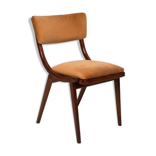 Chaise, velours beige marron, pologne, années 1960