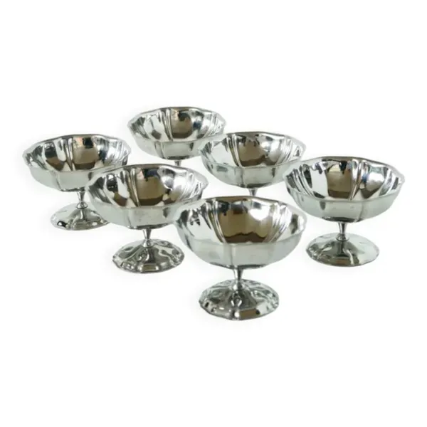 Lot de 6 coupes à glace en inox mi-hautes, pieds fins travaillés, Design, 1