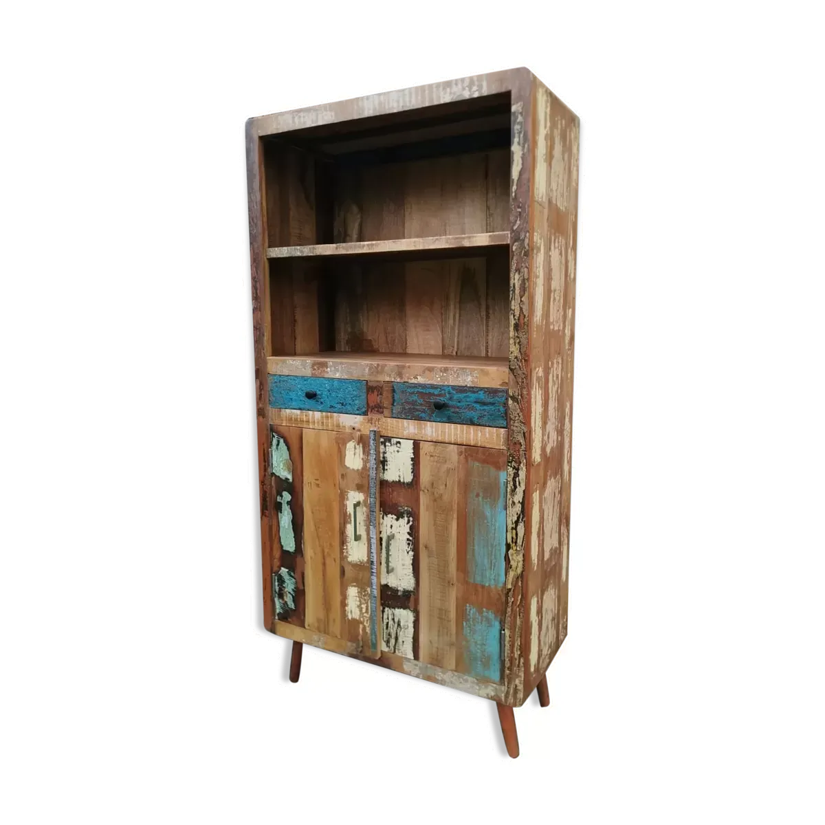 Vaisselier indus scandus en bois exotiques massifs recyclés et poignées fonte