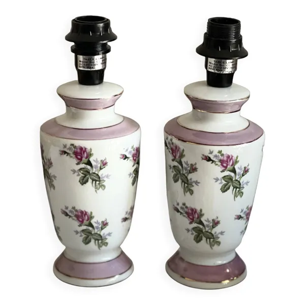 2 pieds de lampes vintage en porcelaine française