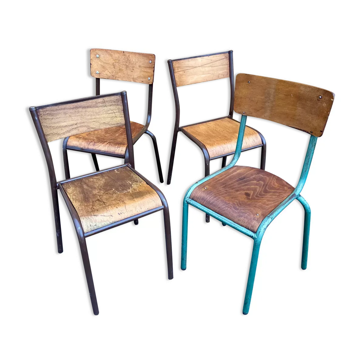 Lot de 4 chaises industrielles école vintage collectivités mullca