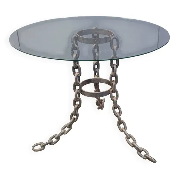 Table basse ou table d'appoint en chaîne de style brutaliste, années 1970