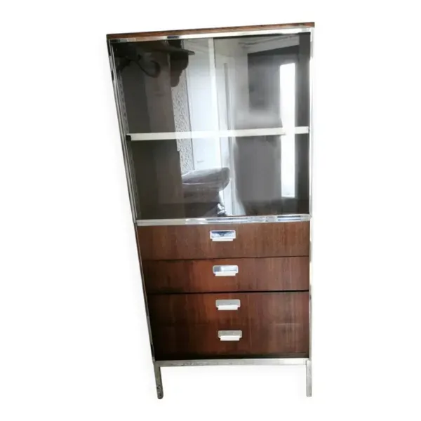 Vitrine en palissandre et chrome, années 70-80