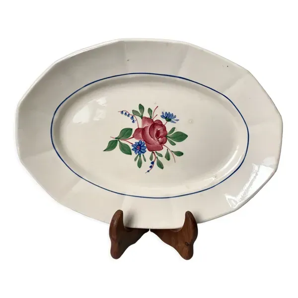 Plat ovale rose pâle et fleurs digoin sarreguemines années 30-40
