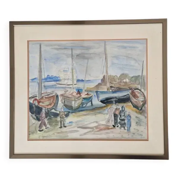 Henri Epstein (1891-1944) - Aquarelle sur papier - Bord de plage - Signée