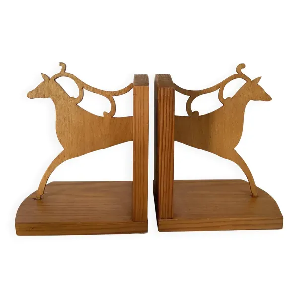 Paire de serre livres zoomorphe en bois