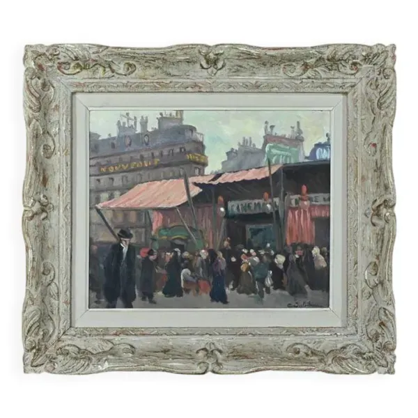 Tableau « Scène de Rue », de C. Subileau – Début XXe
