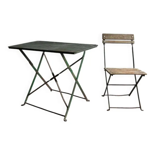 Table de brasserie ancienne avec chaise pliante – env. 1930