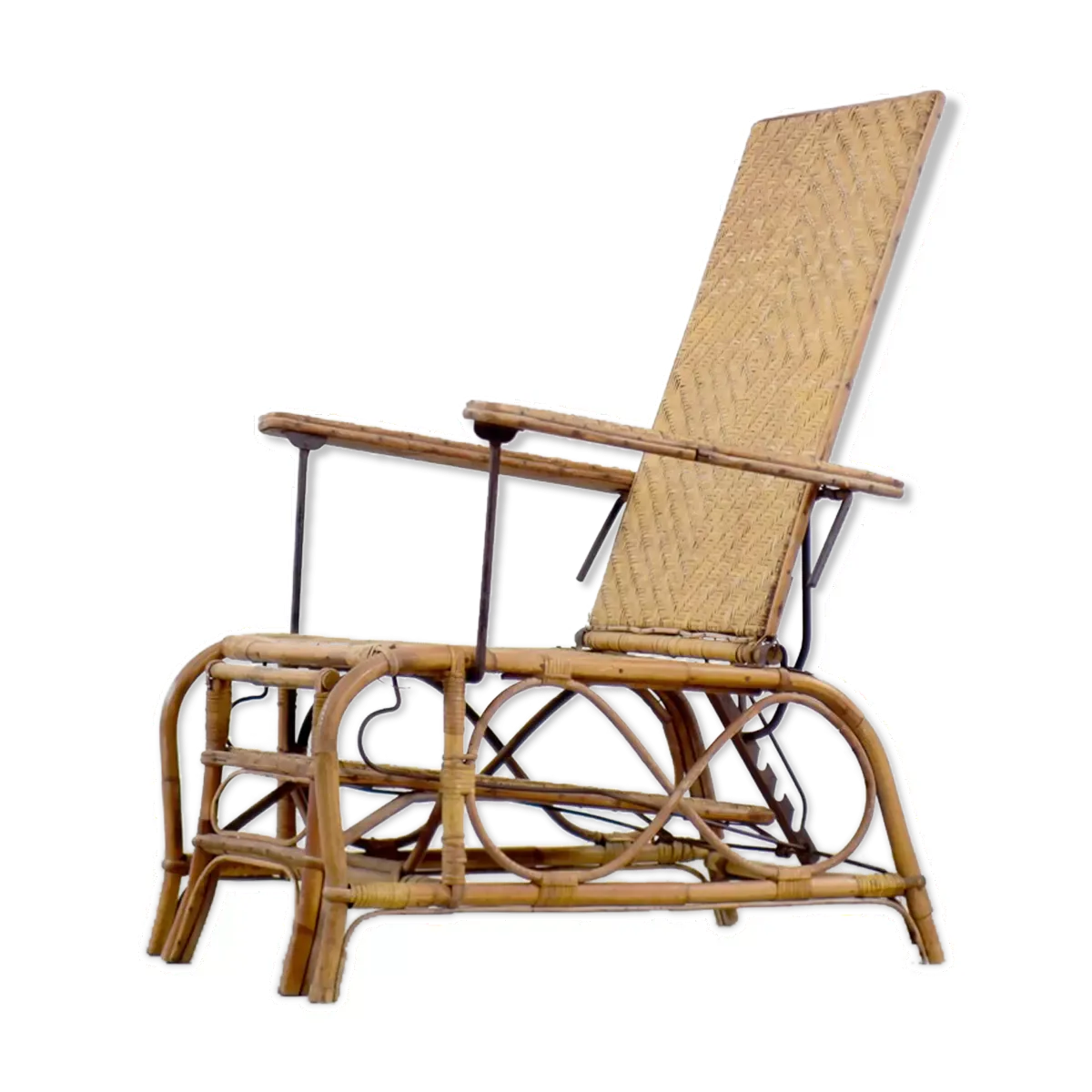 Fauteuil en rotin Bauhaus avec ottoman par Erich Dieckmann, 1930