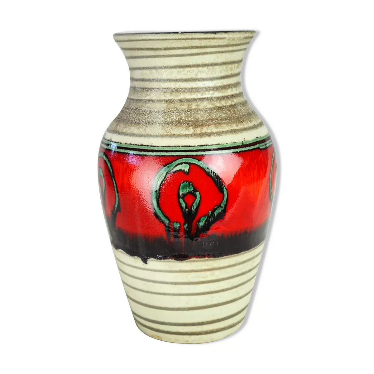 Vase à frise à rond vert et rouge