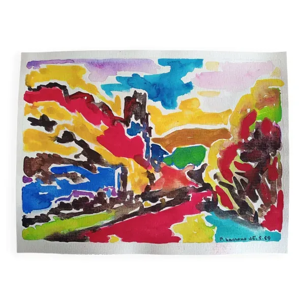 Gouache sur papier de 1989, Pierre Lacroux (1909- 1993)