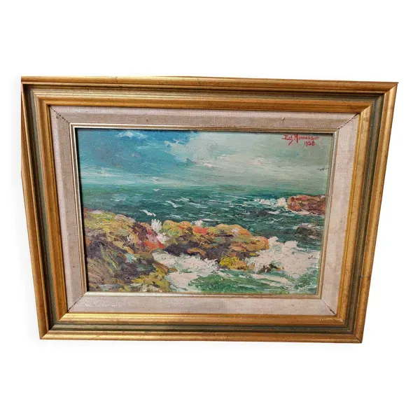 Tableau signé Mannessier  1958 - paysage marin
