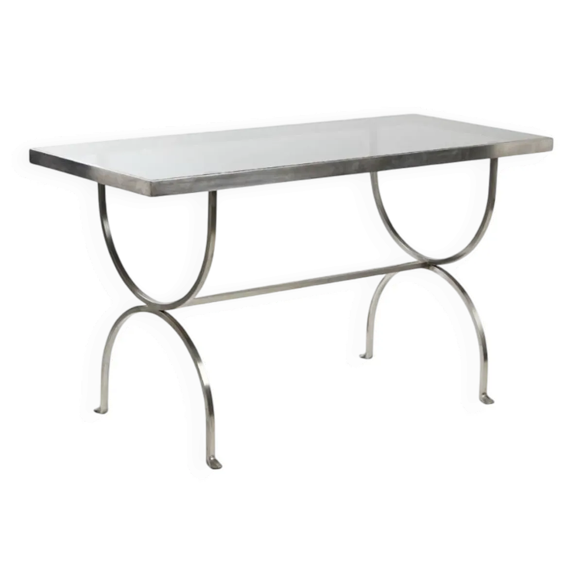 Console en acier brossé et verre fumé Moderniste - 1970