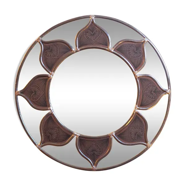 Miroir soleil vitrail et inclusions céramique