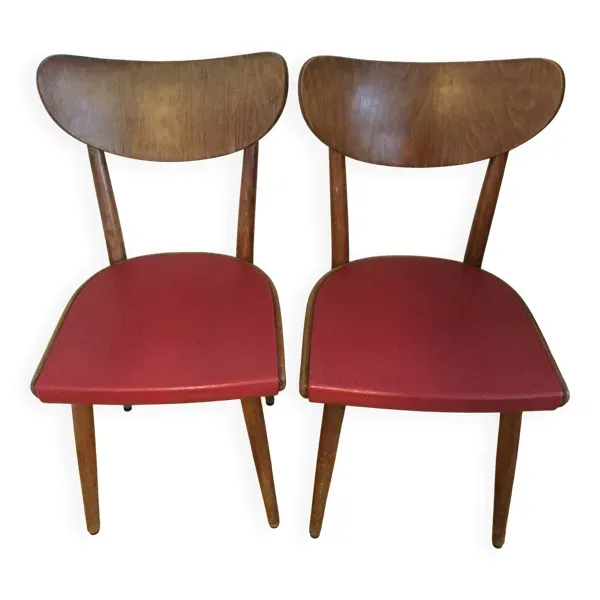 Chaises bistrot vintage rouge en bois THONET 1950
