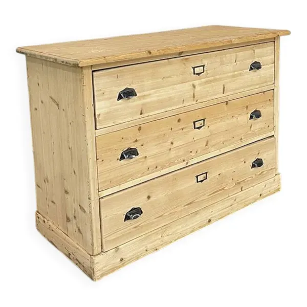 Commode en sapin 1940 à porte-étiquettes