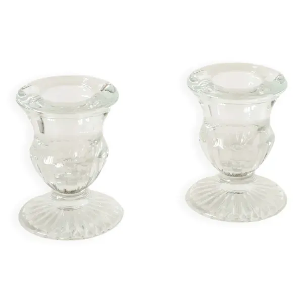Paire de petits bougeoirs en verre moulé, 1950
