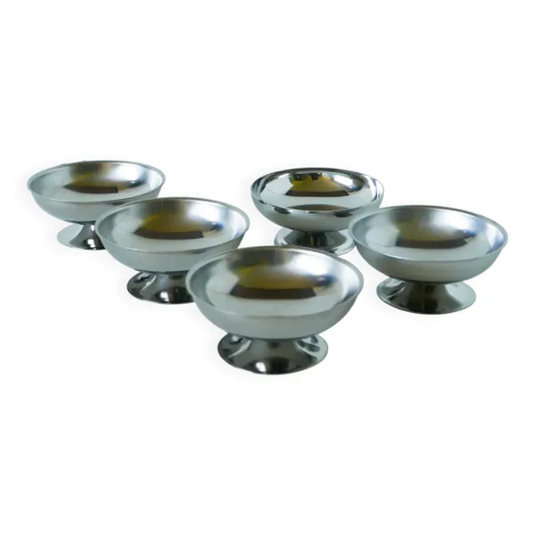 Lot de 5 coupes à glace en inox, pieds large, Design, 1970 - 4 X 9 cm