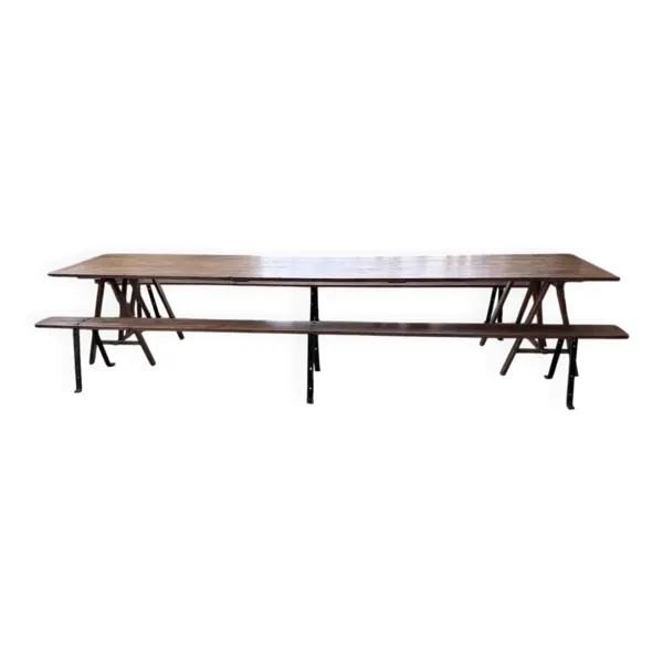 Table de ferme tréteaux XXL 4m et ses bancs