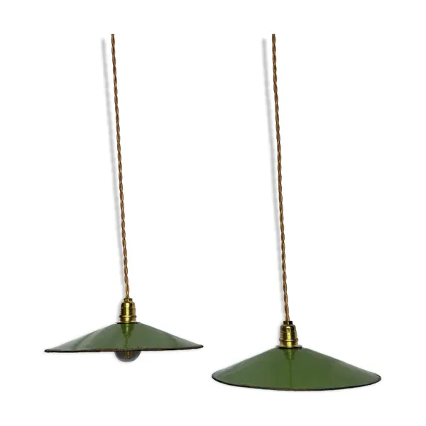Paire de suspensions en tôle émaillée verte