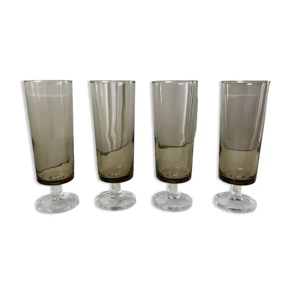 Lot de 4 flûtes à champagne en verre fumé années 70