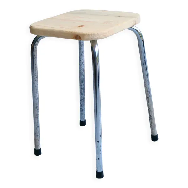 Tabouret vintage en pin massif