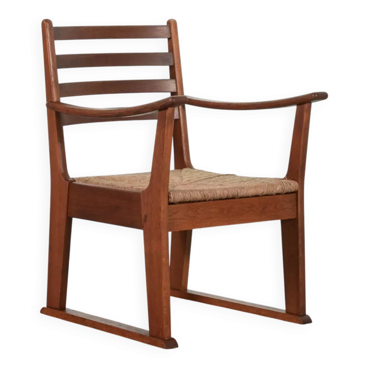 Rare fauteuil brutaliste en chêne Bas van Pelt avec assise en jonc tressé pour ma maison