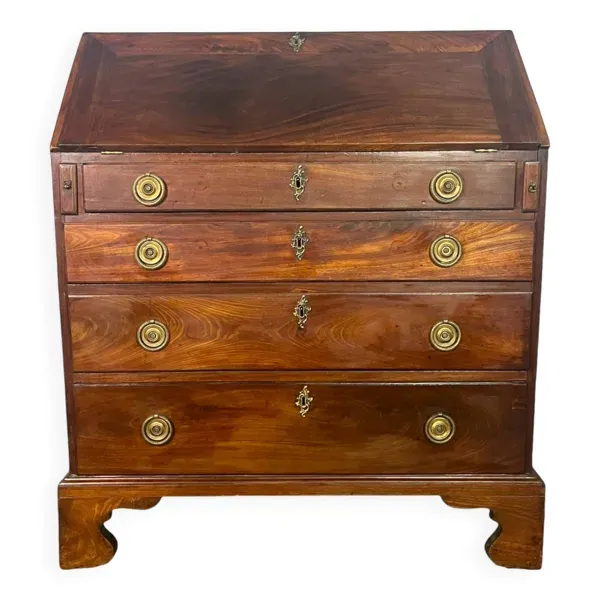 Commode, secrétaire, scriban de pente anglais en acajou, Angleterre XVIIIème