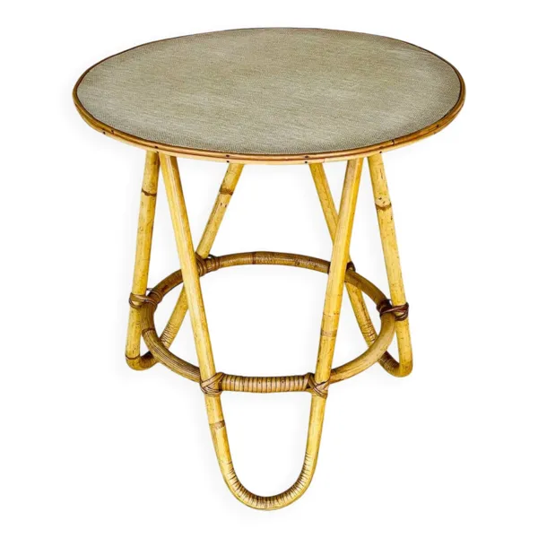Table d’appoint en rotin et bambou  vintage , circa 1969s