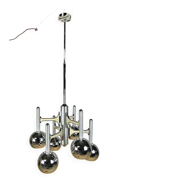 Lampe suspendue vintage Space Age en chrome design italien de Gaetano Sciolari