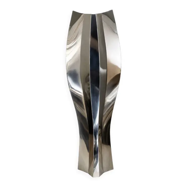 Grand vase-sculpture signé – acier inoxydable poli miroir –  circa 199