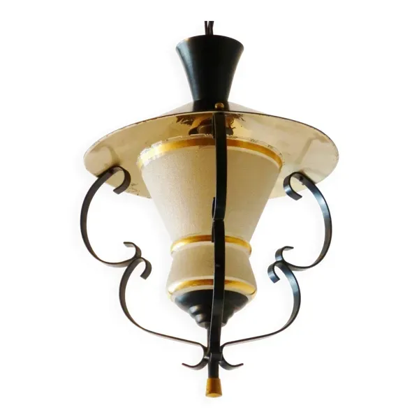 Lanterne suspension verre granité vintage années 1950