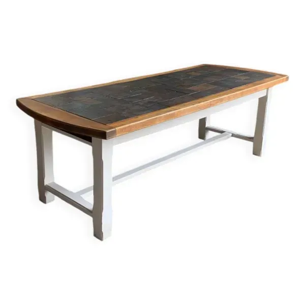 Grande table de ferme bois et ardoise