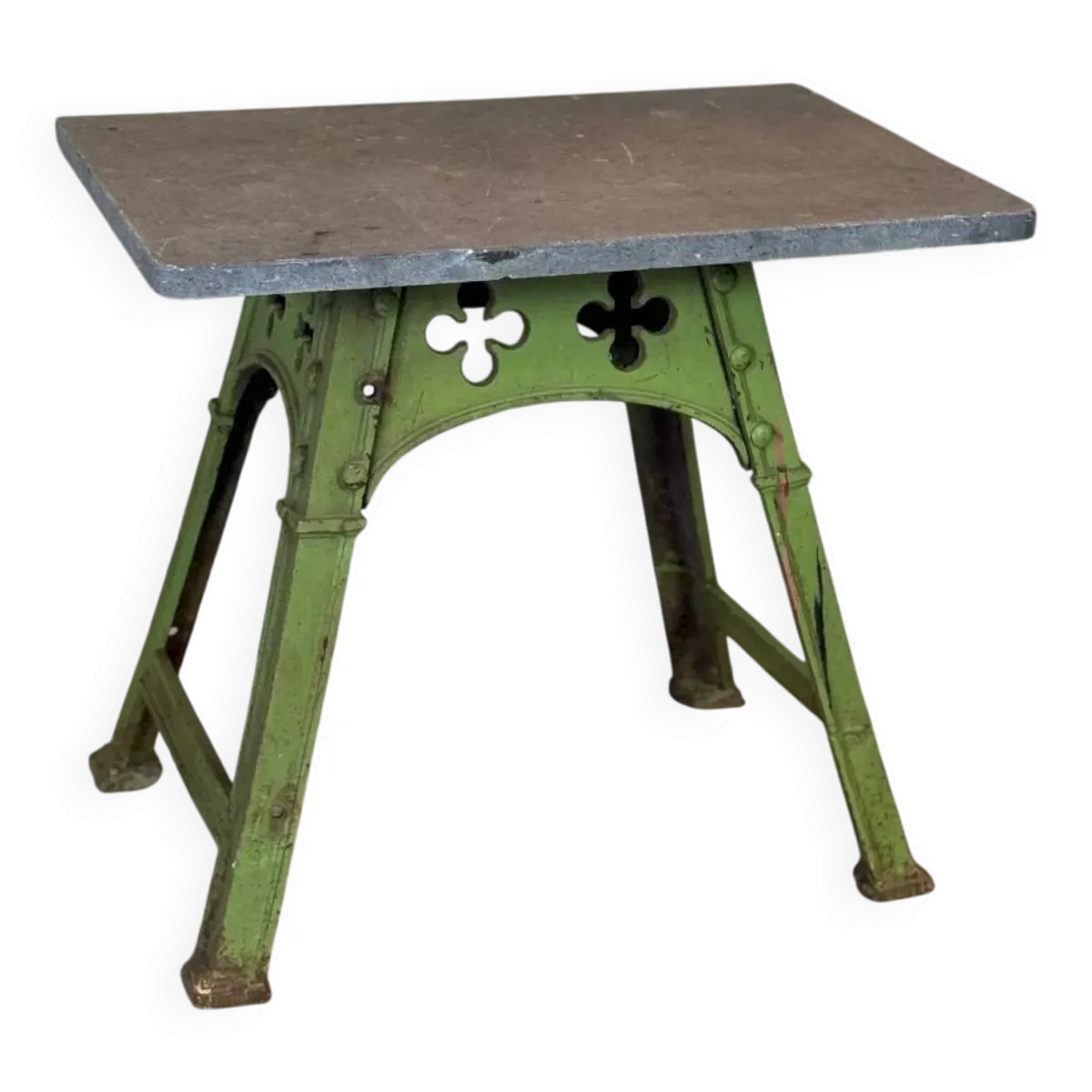 Table Industrielle En Métal Dans L’esprit Eiffel, Peinture Usée Verte D’ori