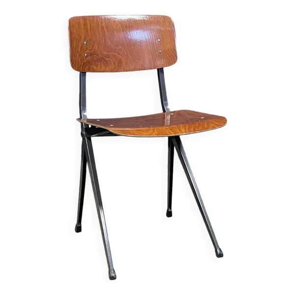 Chaise Result Friso Kramer pour Ahrend bois acier taupe années 60 Pays Bas