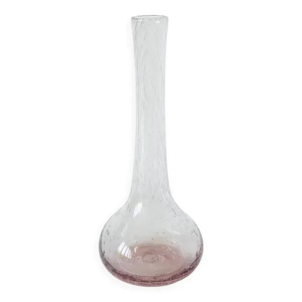 Vse en verre bullé rose, dans le goût de Biot, signé, 1970