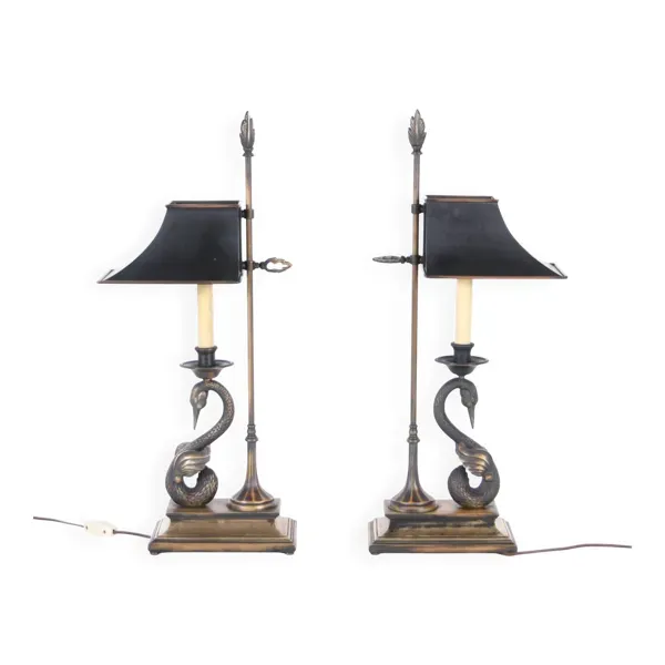 Paire de lampes « cygnes » en laiton