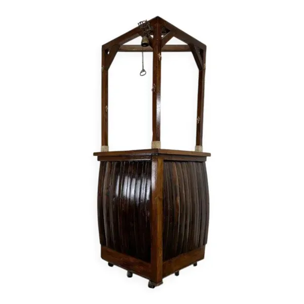 Bar haute vintage en bois / comptoir / meuble bar avec cloche