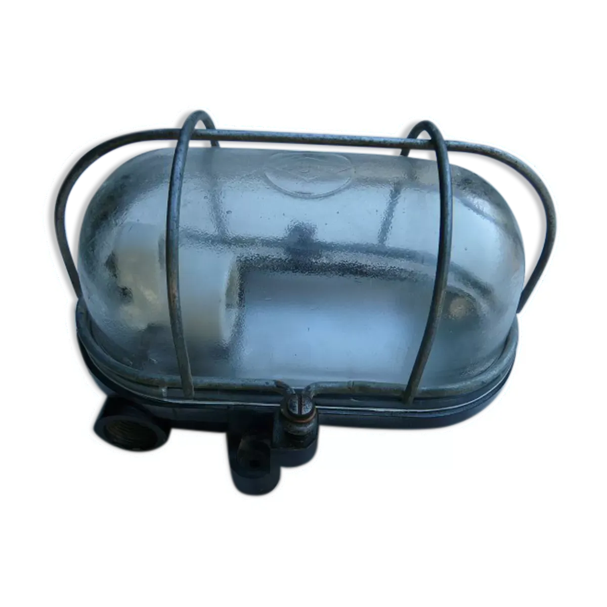 Applique hublot lampe bakélite et verre avec grille