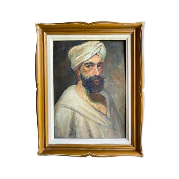 Tableau ancien, portrait d’homme au turban , XX siècle, signé