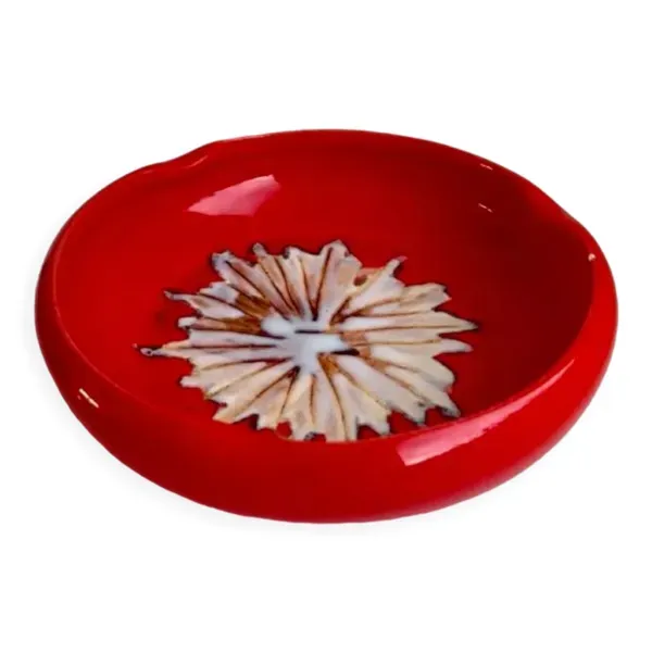Cendrier en céramique rouge signé Vallauris design années 70