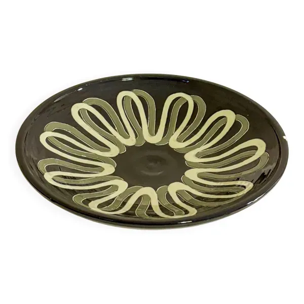 grande coupe en céramique, motifs abstraits, Noir & Jaune, Made in Belgium,