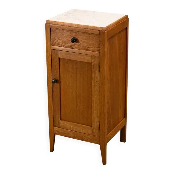 Table de chevet ou table de nuit Art Déco en chêne et marbre, néerlandaise, années 1930
