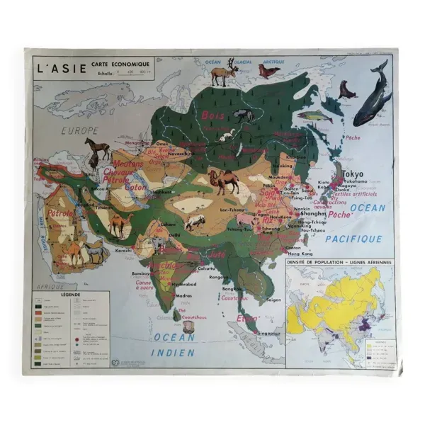 Carte scolaire vintage mdi Amérique du Nord-Asie.