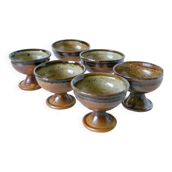 Ensemble de 6 coupes en grès vernissé, fabrication artisanale, 1970